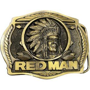 RED MAN - PINKERTON Chewing Tobacco - Brass Belt Buckle -1988 VINTAGE COLLECTIBL